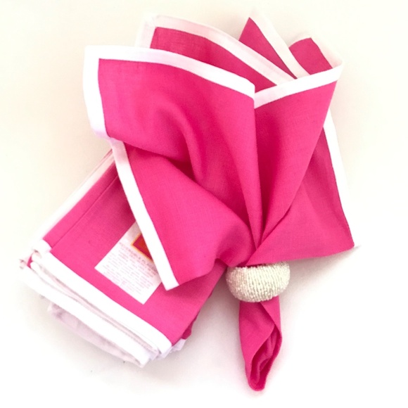 Napkins Linen Cotton Set of 8 ISAAC MIZRAHI Pink and White 20” X 20” NWT - Picture 1 of 10